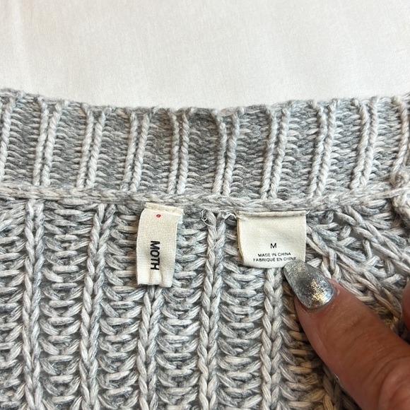 Anthropologie Moth long Midi Light Gray open knit cardigan SZ M - Picture 7 of 10